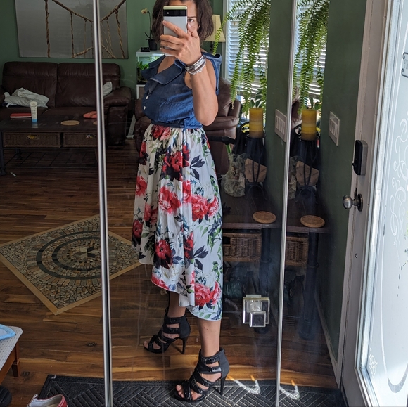 Floral Print Denim Dress Sleeveless Summer - Picture 5 of 5
